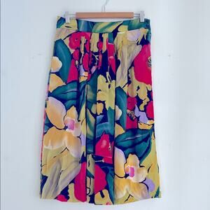 Vintage Jones New York 100% silk pleated large floral print midi skirt sz 12